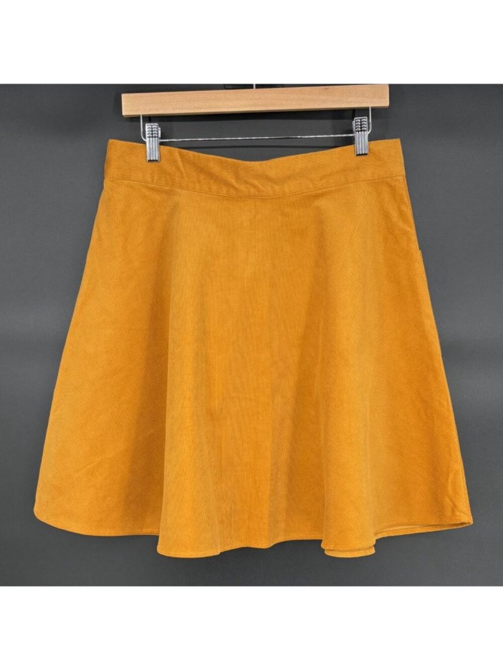 NWT Hell Bunny Women's Corduroy Mini Skater Skirt L Mustard Yellow Retro 70s Mod - Picture 2 of 8